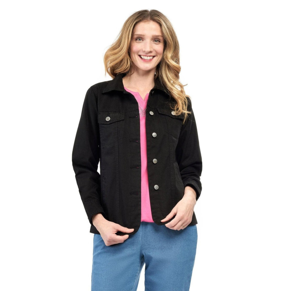 Women's Button Front Brushed Twill Jacket with Collar and Patch Pockets - Pendo Store