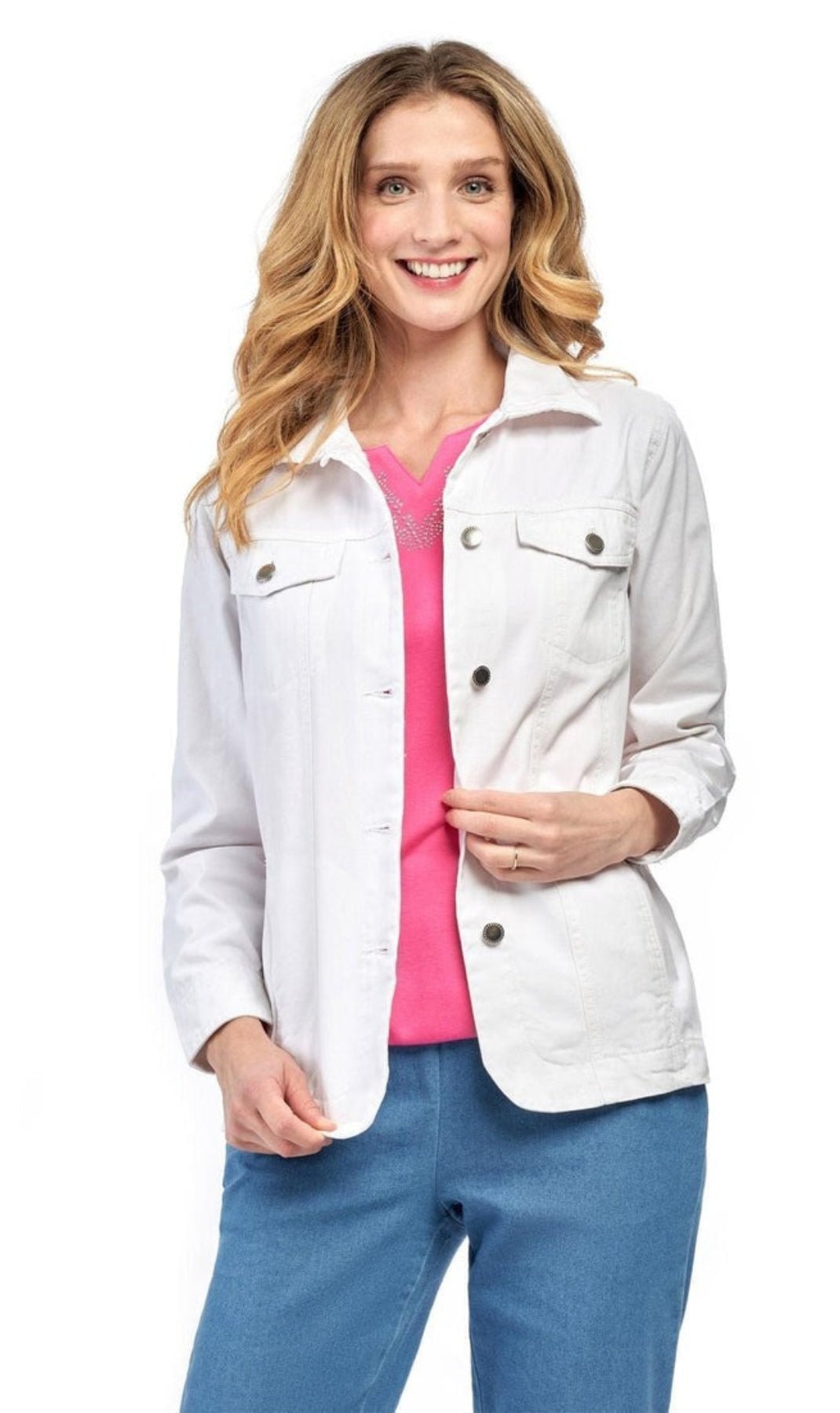 Women's Button Front Brushed Twill Jacket with Collar and Patch Pockets - Pendo Store