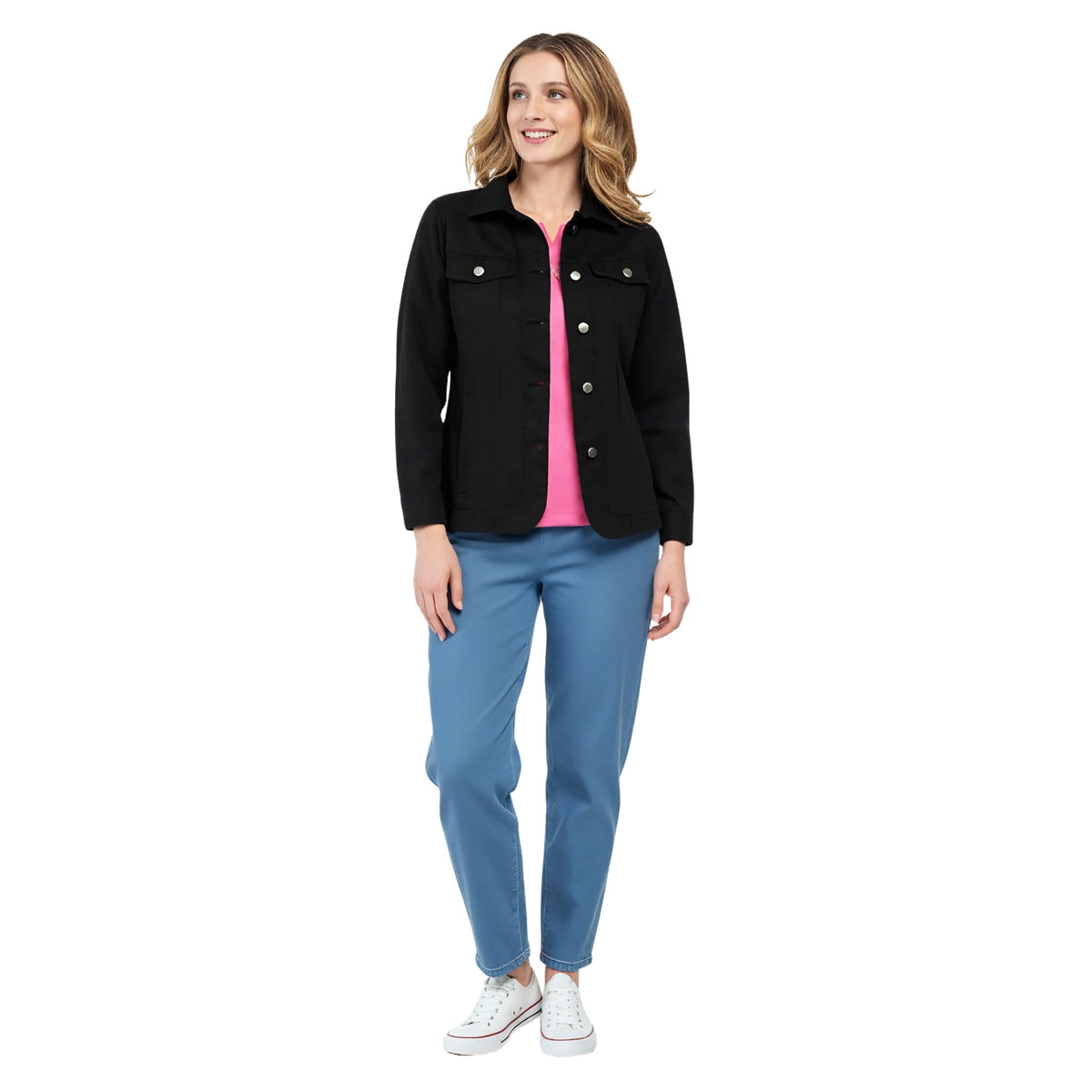 Women's Button Front Brushed Twill Jacket with Collar and Patch Pockets - Pendo Store