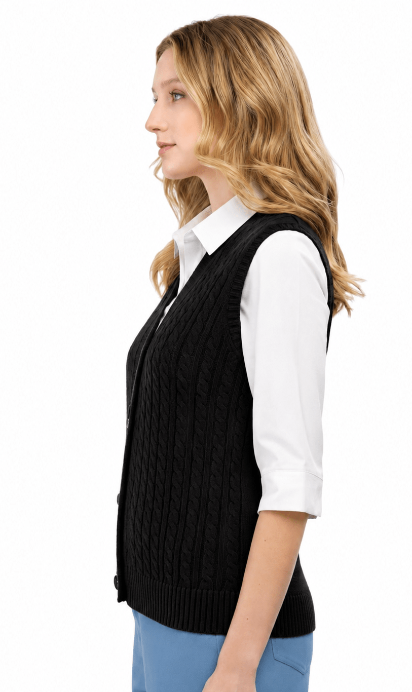 Women's Cable Knit Cardigan Sweater Vest — Button Front - Pendo Store