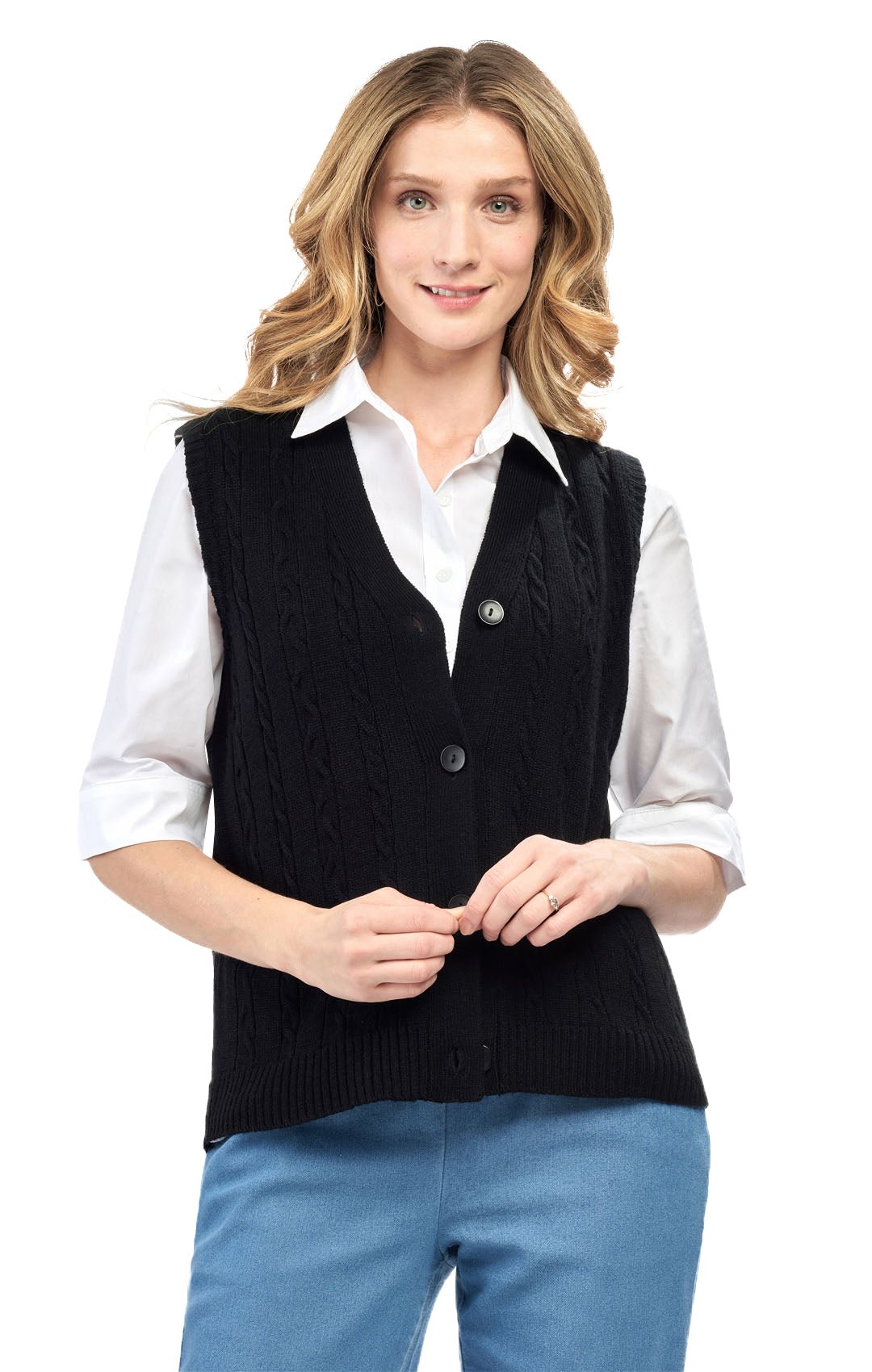 Women's Cable Knit Cardigan Sweater Vest — Button Front - Pendo Store