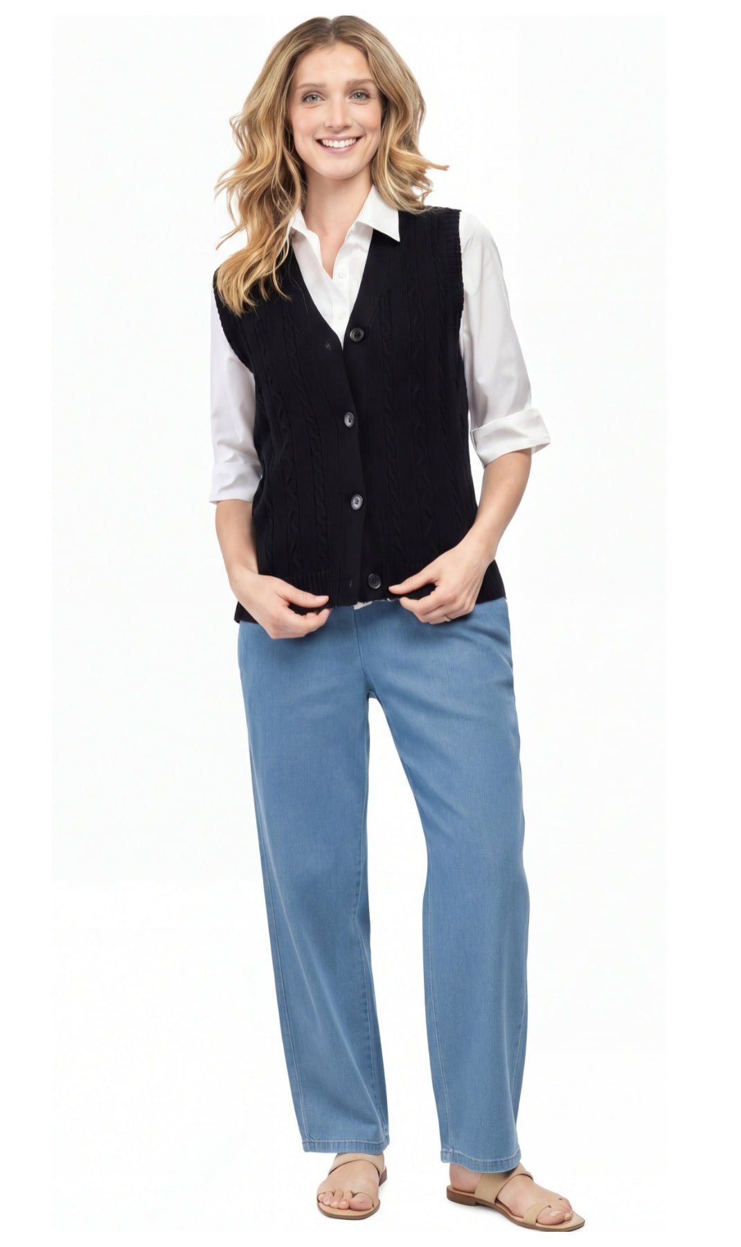 Women's Cable Knit Cardigan Sweater Vest — Button Front - Pendo Store