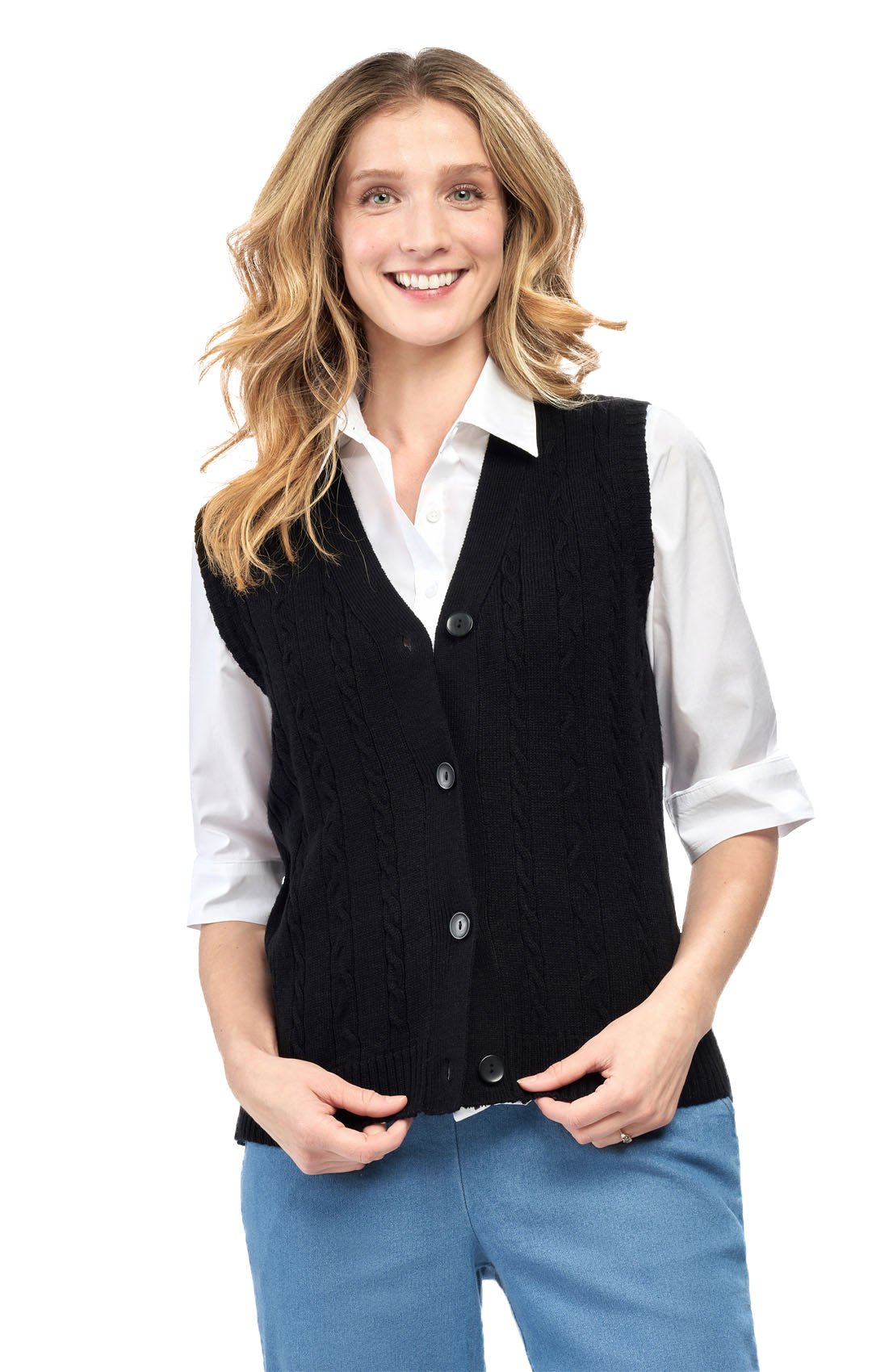 Women's Cable Knit Cardigan Sweater Vest — Button Front - Pendo Store