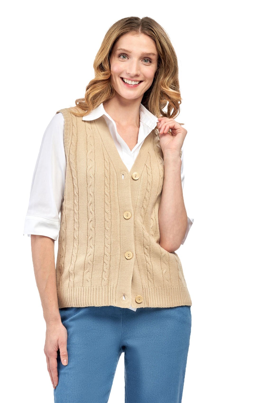 Women's Cable Knit Cardigan Sweater Vest — Button Front - Pendo Store
