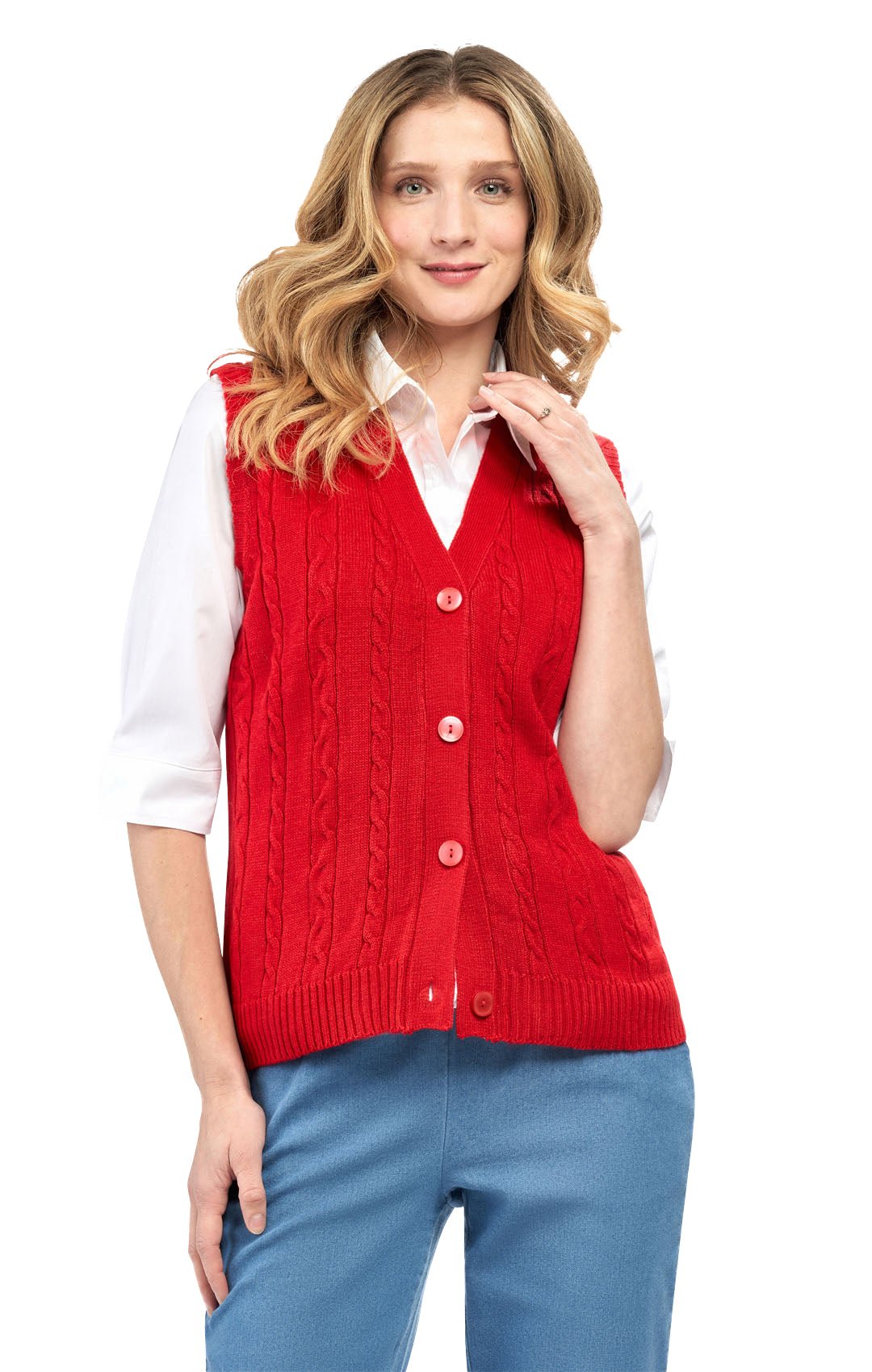 Women's Cable Knit Cardigan Sweater Vest — Button Front - Pendo Store