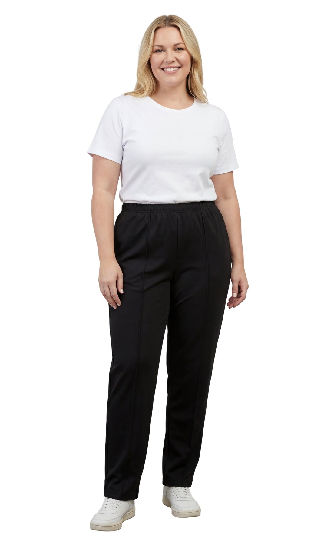 Women's Classic Pull-On Poly Knit Pants — Elastic Waist Dress Slacks - Pendo Store