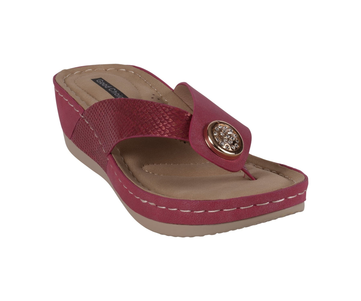 Women's Dafni Red Wedge Sandals - Pendo Store