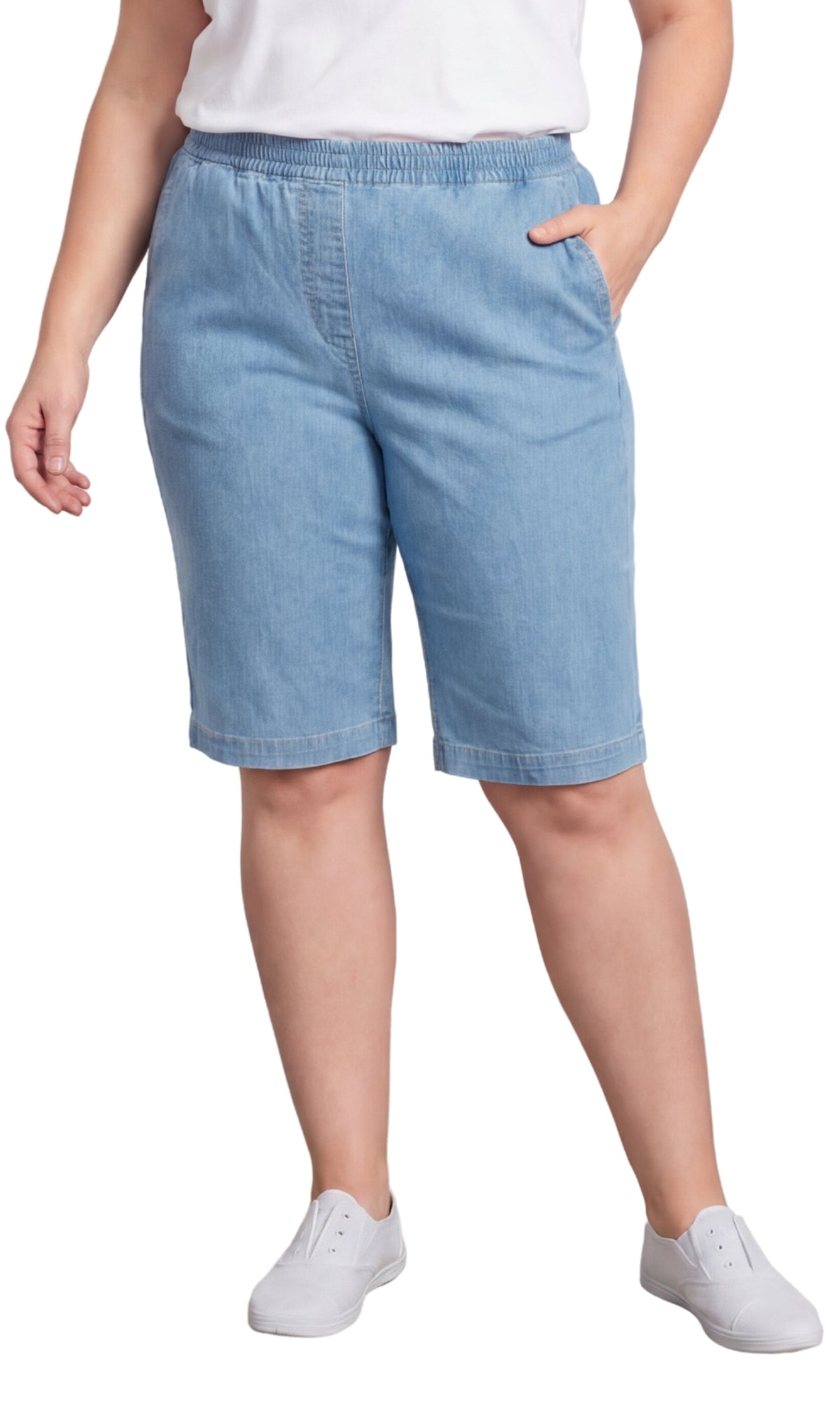 Women's Easy Pull-On Bermuda Shorts in Denim and Twill - Pendo Store