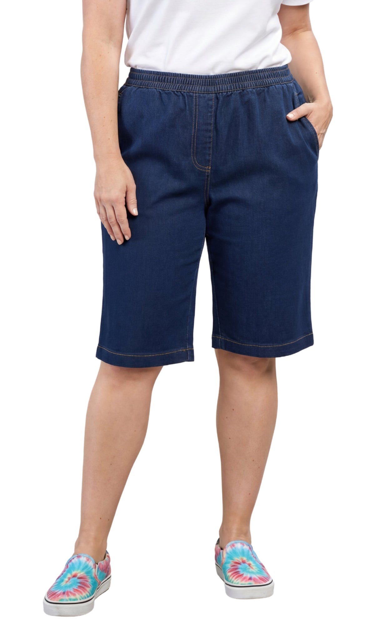 Women's Easy Pull-On Bermuda Shorts in Denim and Twill - Pendo Store