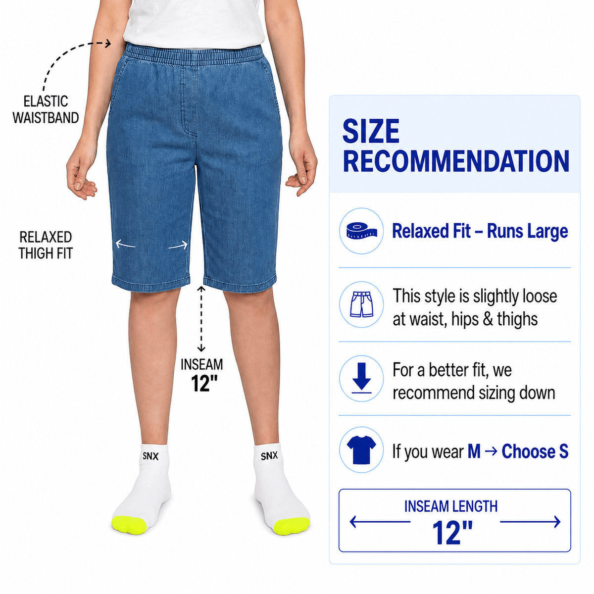 Women's Easy Pull-On Bermuda Shorts in Denim and Twill - Pendo Store