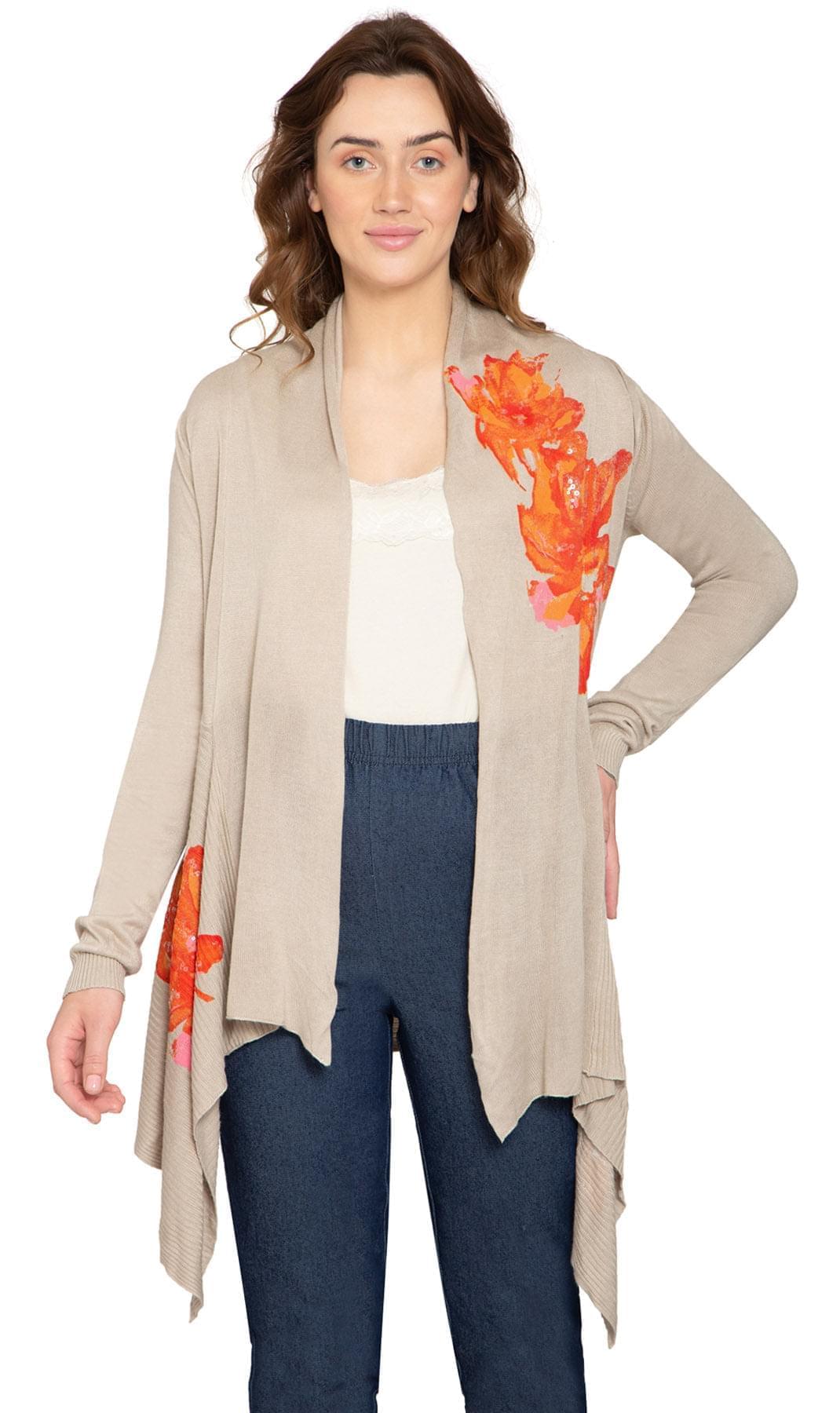 Women's Floral Embellished Open Front Long Cardigan - Pendo Store