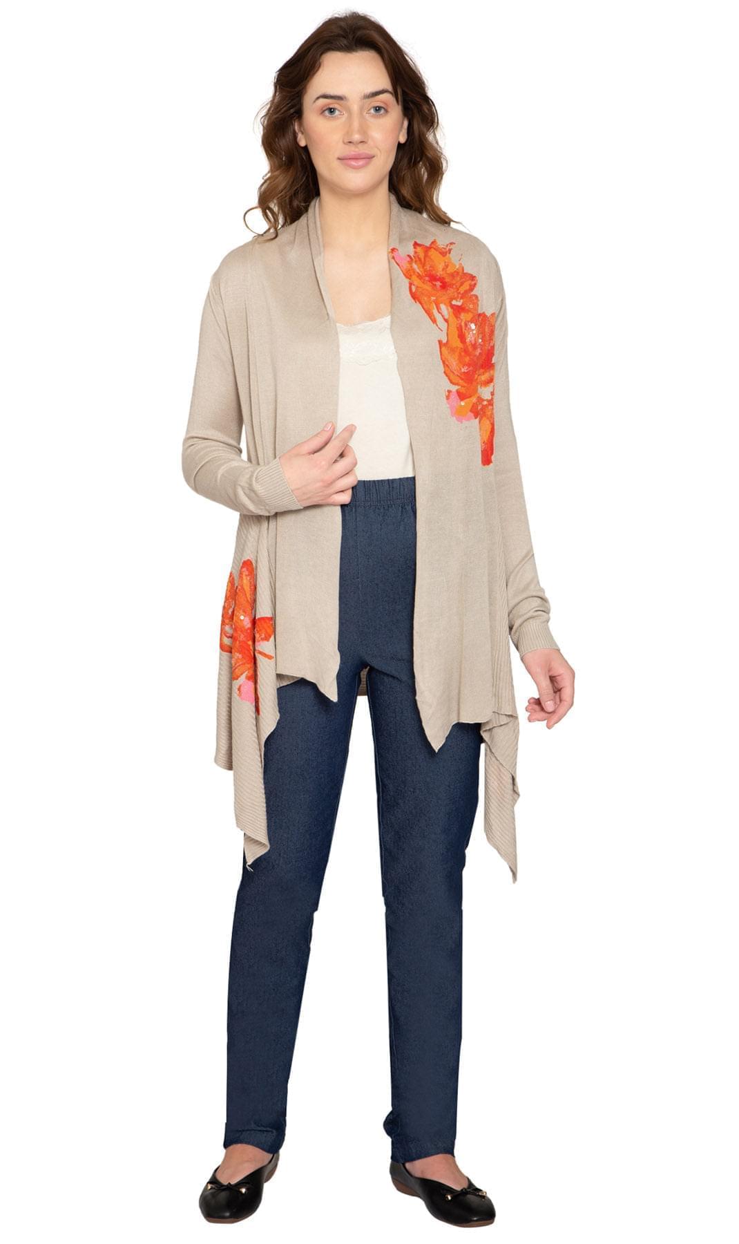 Women's Floral Embellished Open Front Long Cardigan - Pendo Store
