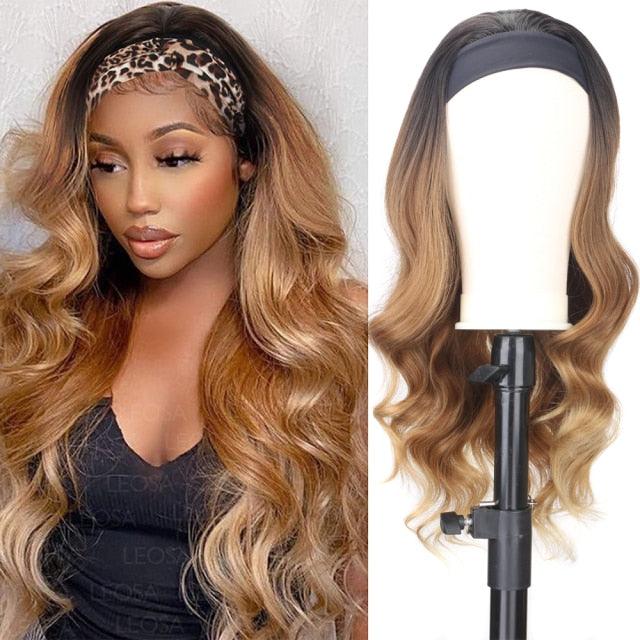 Women's Headband Wig Body Wave Natural Black Blonde Wigs with Headband Fake Hair Synthetic Wigs For Black Women Cosplay Wigs For Women Gifts for girlfriends - Pendo Store