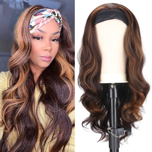 Women's Headband Wig Body Wave Natural Black Blonde Wigs with Headband Fake Hair Synthetic Wigs For Black Women Cosplay Wigs For Women Gifts for girlfriends - Pendo Store