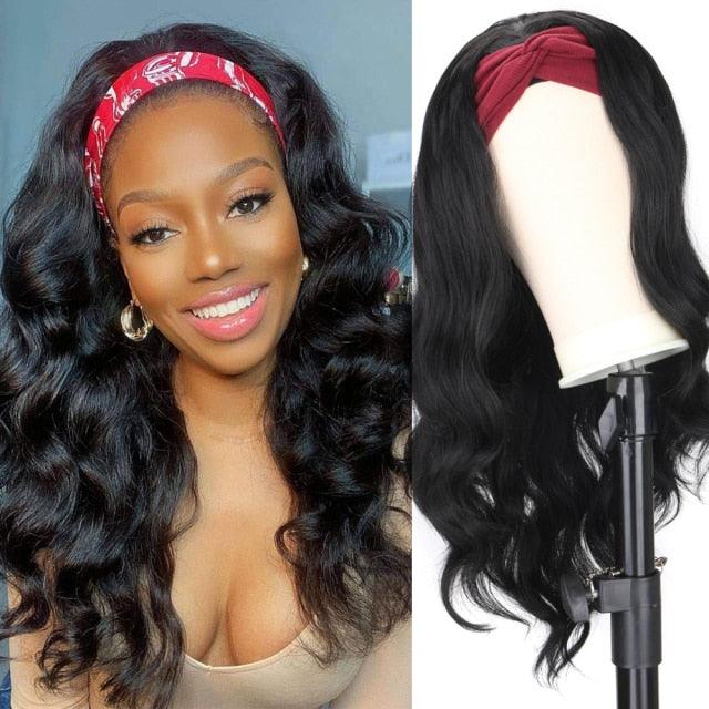 Women's Headband Wig Body Wave Natural Black Blonde Wigs with Headband Fake Hair Synthetic Wigs For Black Women Cosplay Wigs For Women Gifts for girlfriends - Pendo Store