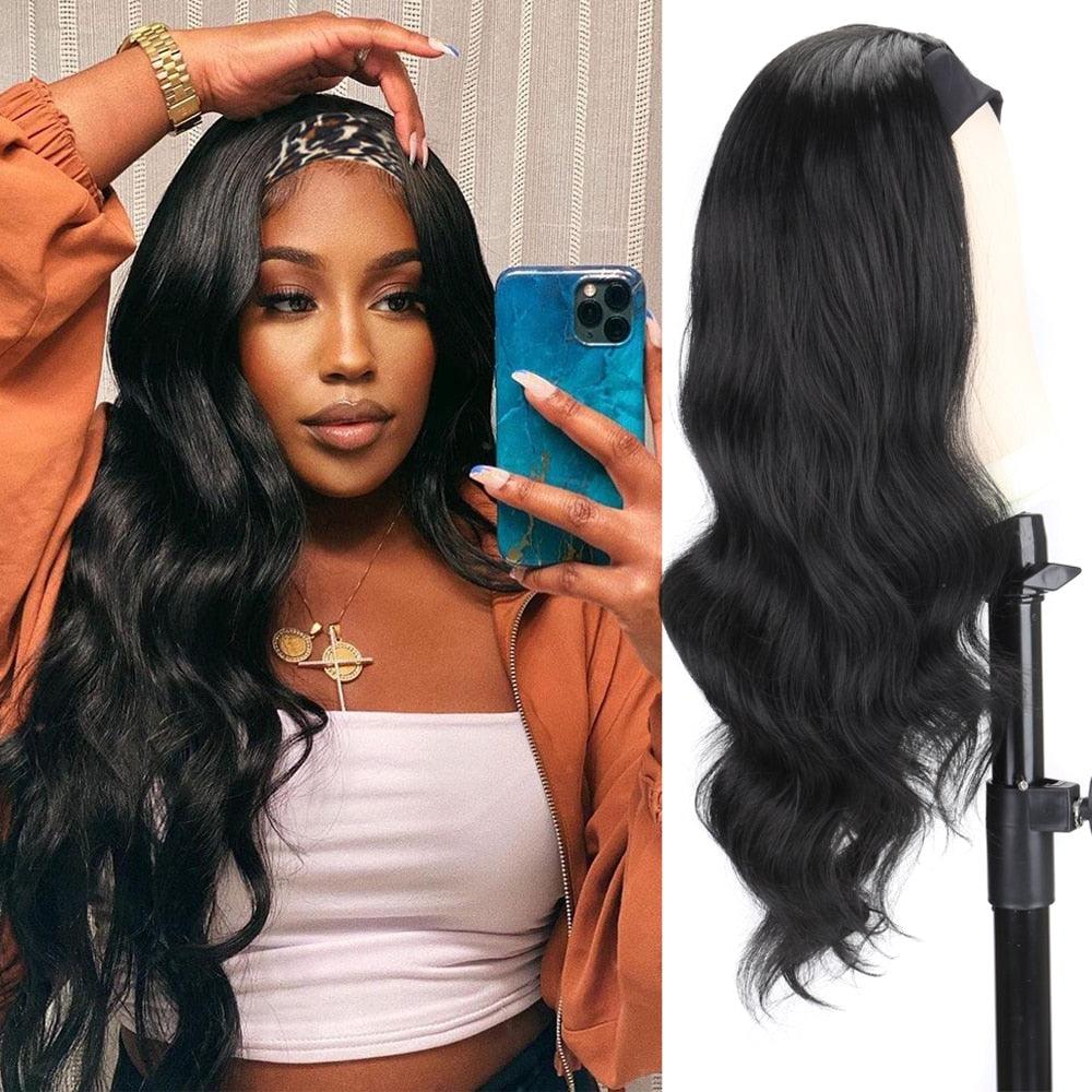 Women's Headband Wig Body Wave Natural Black Blonde Wigs with Headband Fake Hair Synthetic Wigs For Black Women Cosplay Wigs For Women Gifts for girlfriends - Pendo Store