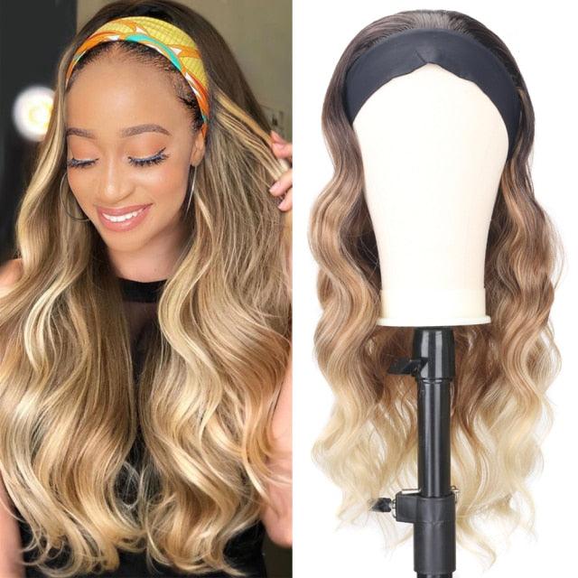 Women's Headband Wig Body Wave Natural Black Blonde Wigs with Headband Fake Hair Synthetic Wigs For Black Women Cosplay Wigs For Women Gifts for girlfriends - Pendo Store