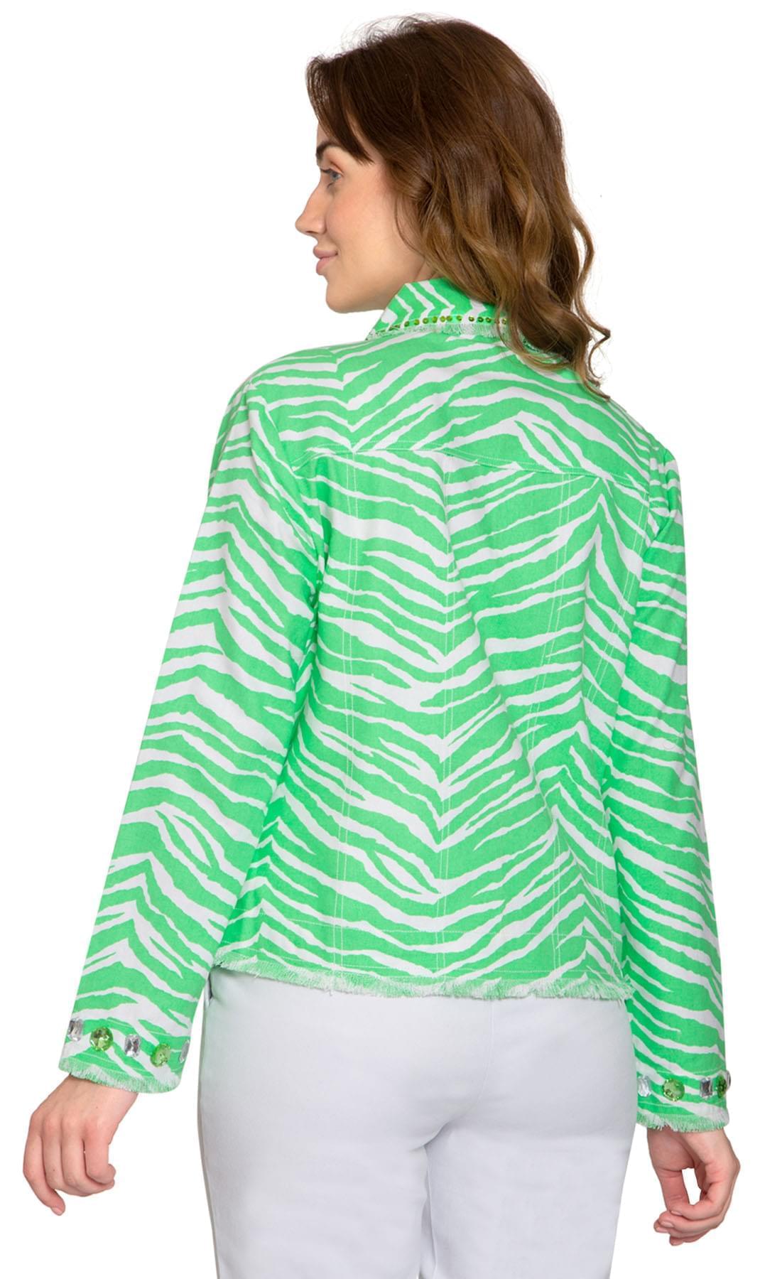 Women's Jewel Trimmed Zebra Print Canvas Jacket - Pendo Store