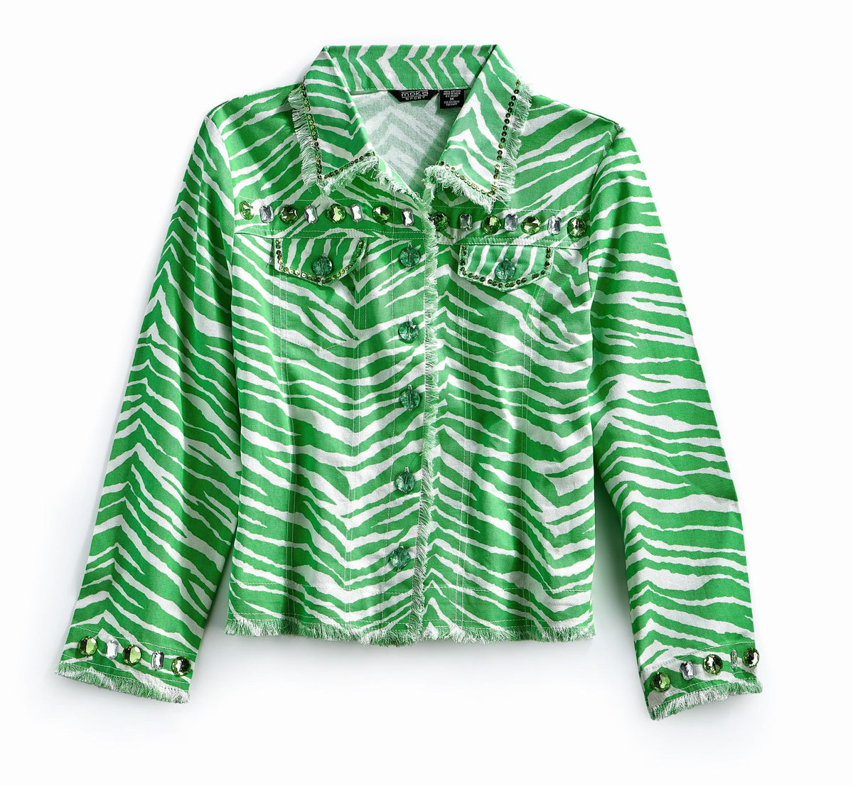 Women's Jewel Trimmed Zebra Print Canvas Jacket - Pendo Store