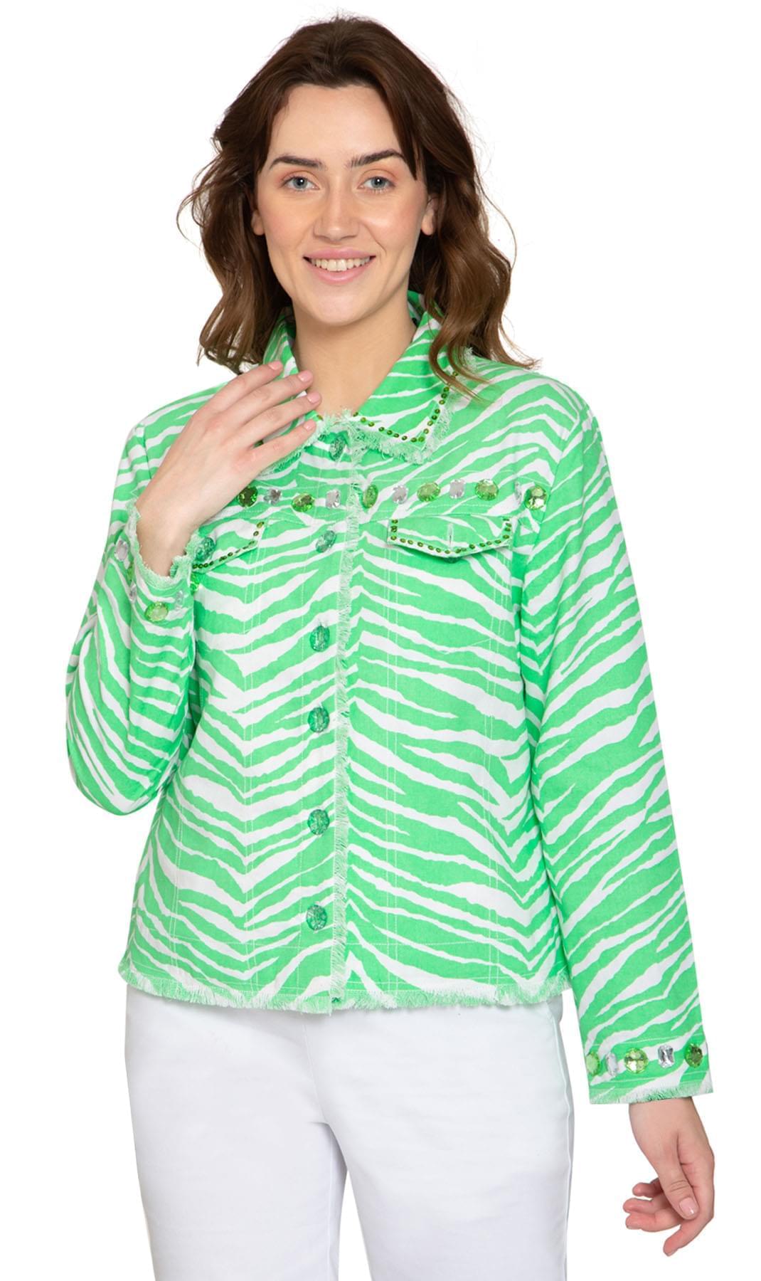 Women's Jewel Trimmed Zebra Print Canvas Jacket - Pendo Store