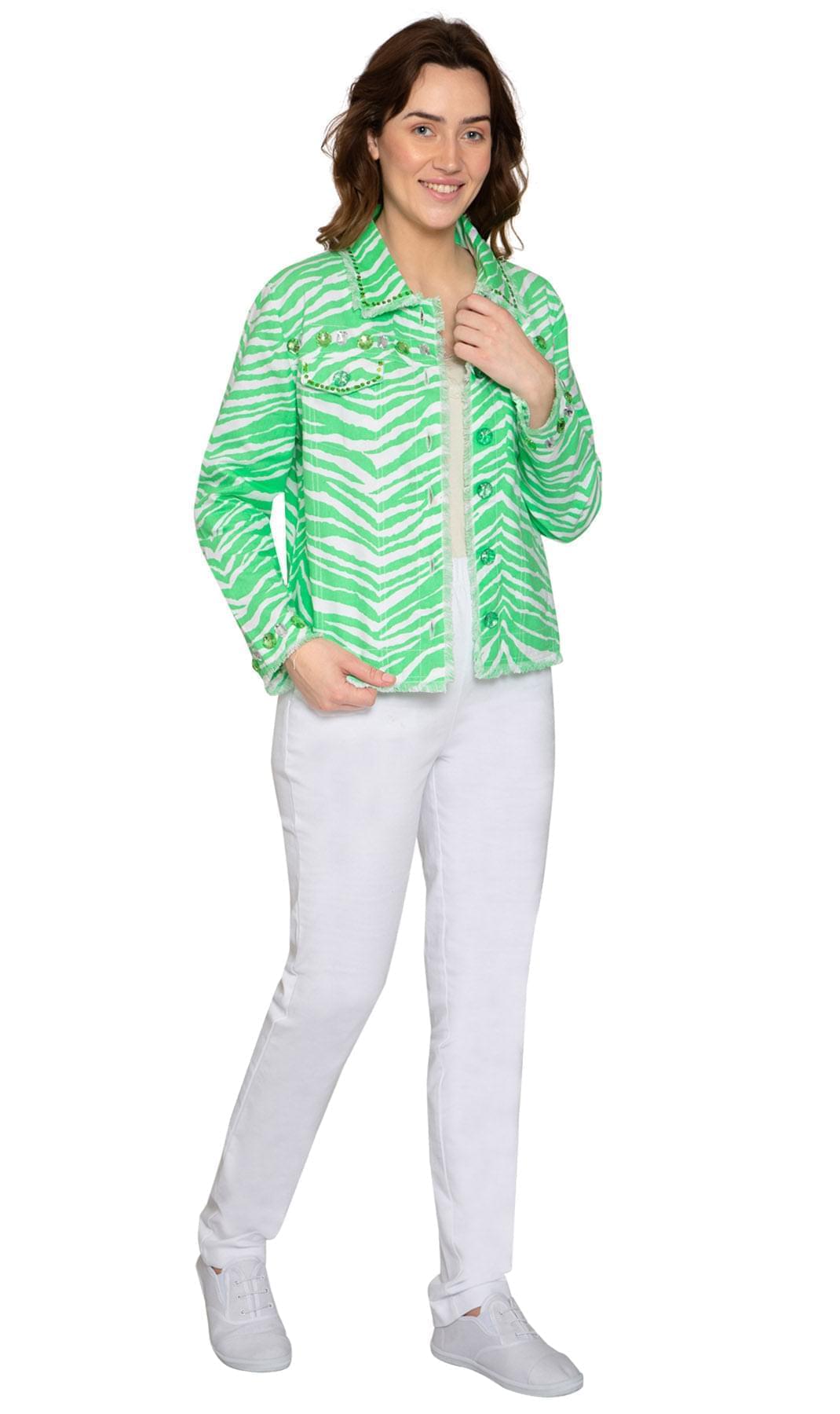 Women's Jewel Trimmed Zebra Print Canvas Jacket - Pendo Store