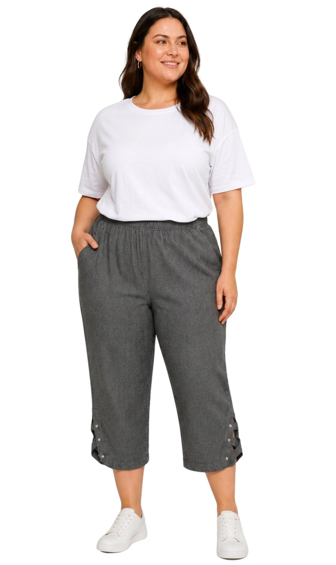 Women's Lightweight Capri Pants with Studded Hem Detail - Pendo Store