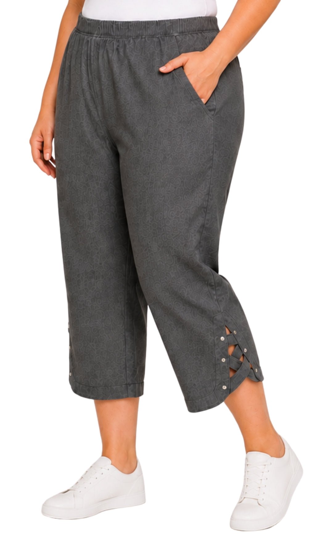 Women's Lightweight Capri Pants with Studded Hem Detail - Pendo Store