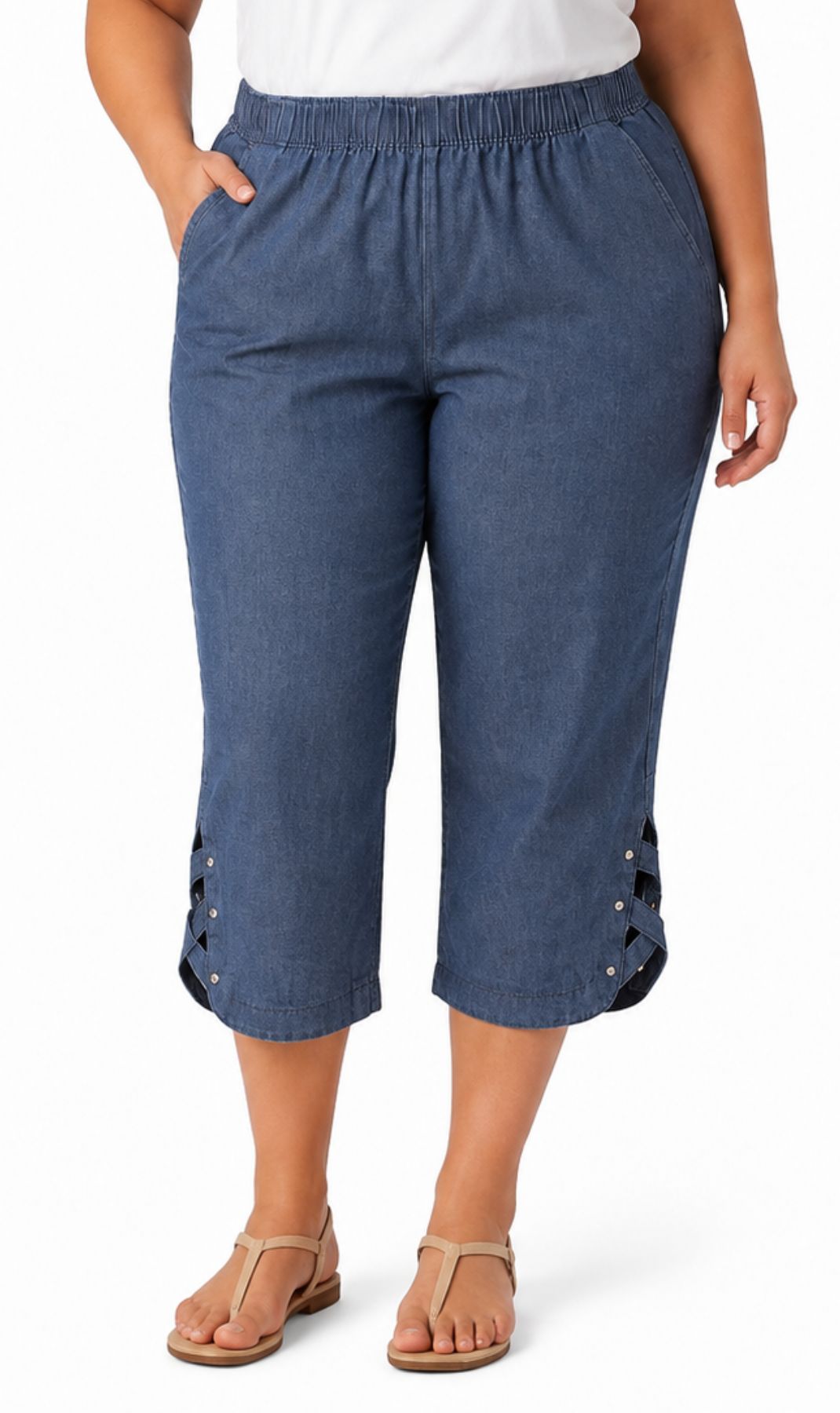 Women's Lightweight Capri Pants with Studded Hem Detail - Pendo Store