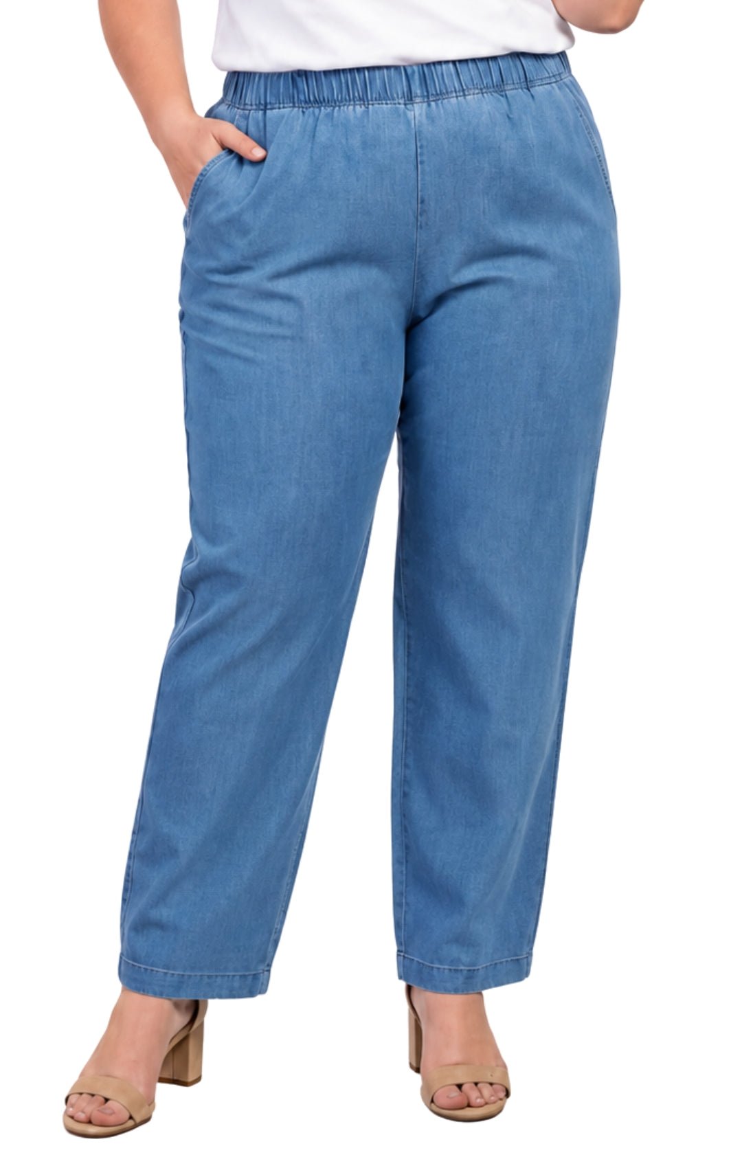 Women's Lightweight Pull-On Denim Jeans — Elastic Waist No Zipper - Pendo Store