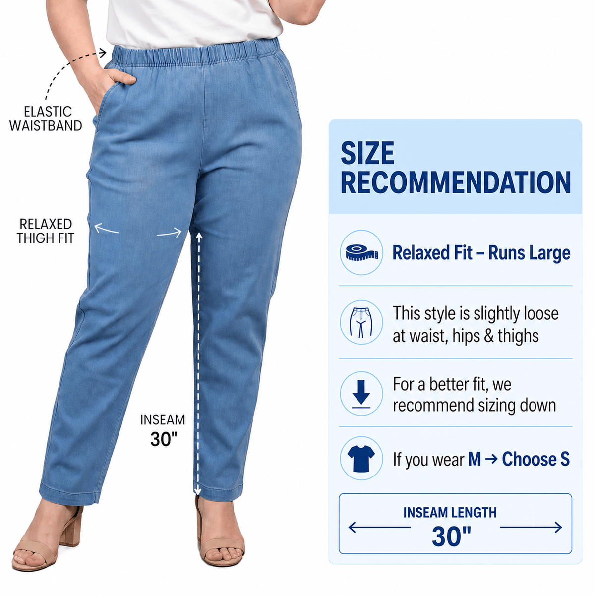 Women's Lightweight Pull-On Denim Jeans — Elastic Waist No Zipper - Pendo Store
