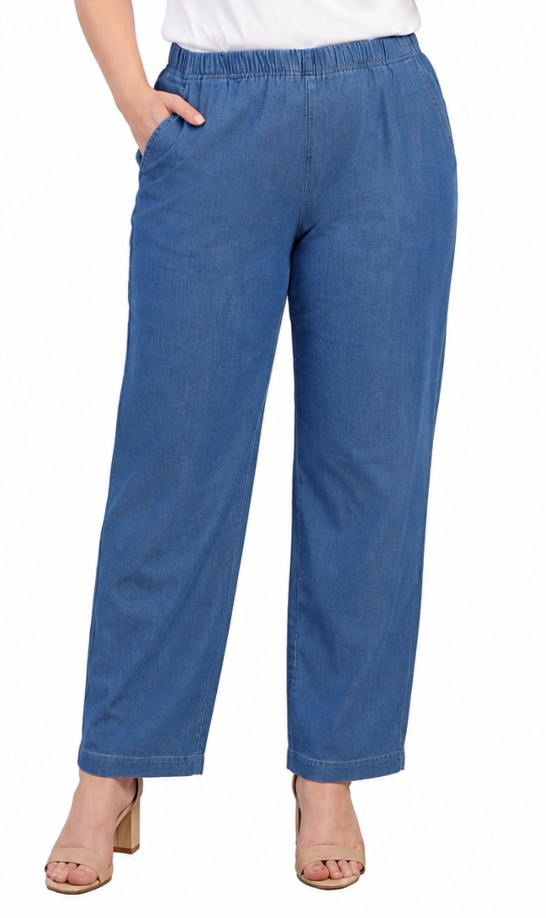 Women's Lightweight Pull-On Denim Jeans — Elastic Waist No Zipper - Pendo Store