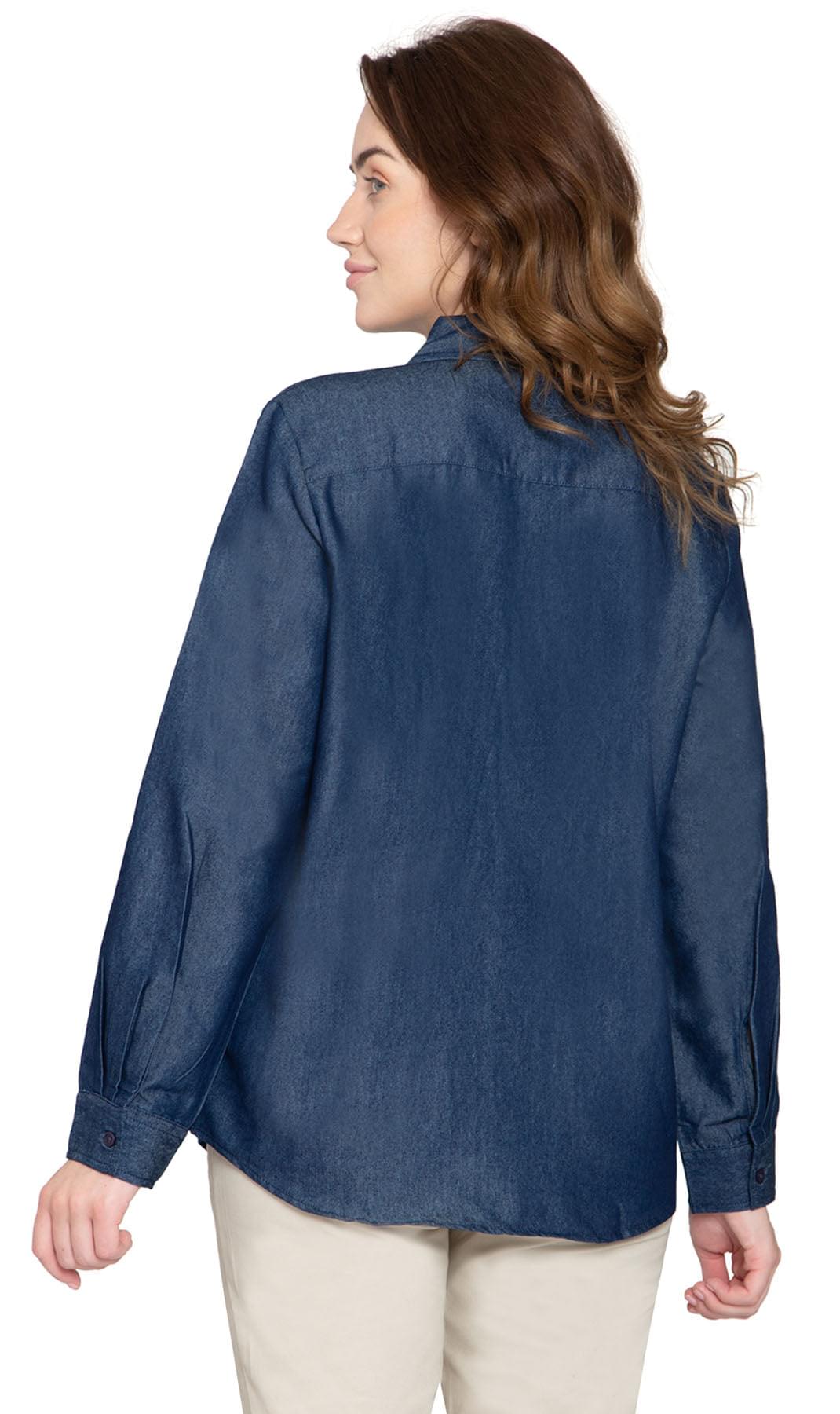 Women's Long Sleeve Button Down Denim Shirt with Front Pocket - Pendo Store
