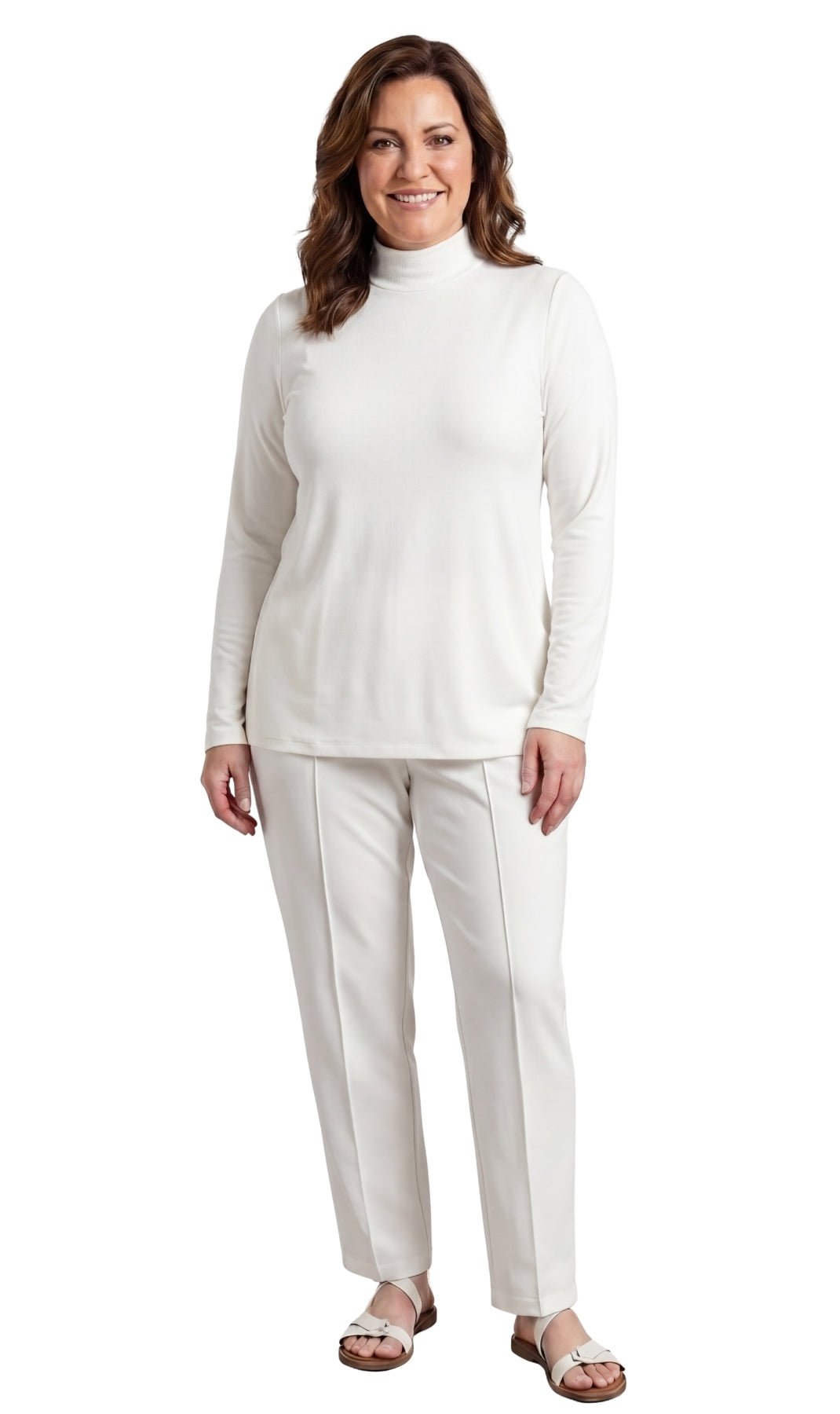 Women's Long Sleeve Mock Neck Top — Lightweight Cotton Blend - Pendo Store