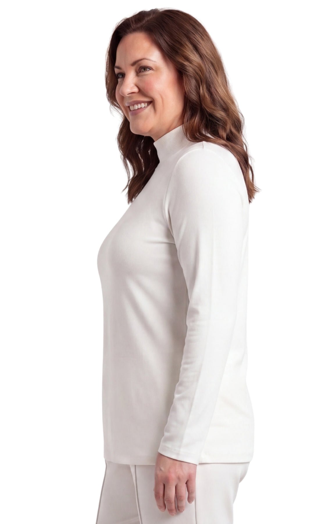 Women's Long Sleeve Mock Neck Top — Lightweight Cotton Blend - Pendo Store