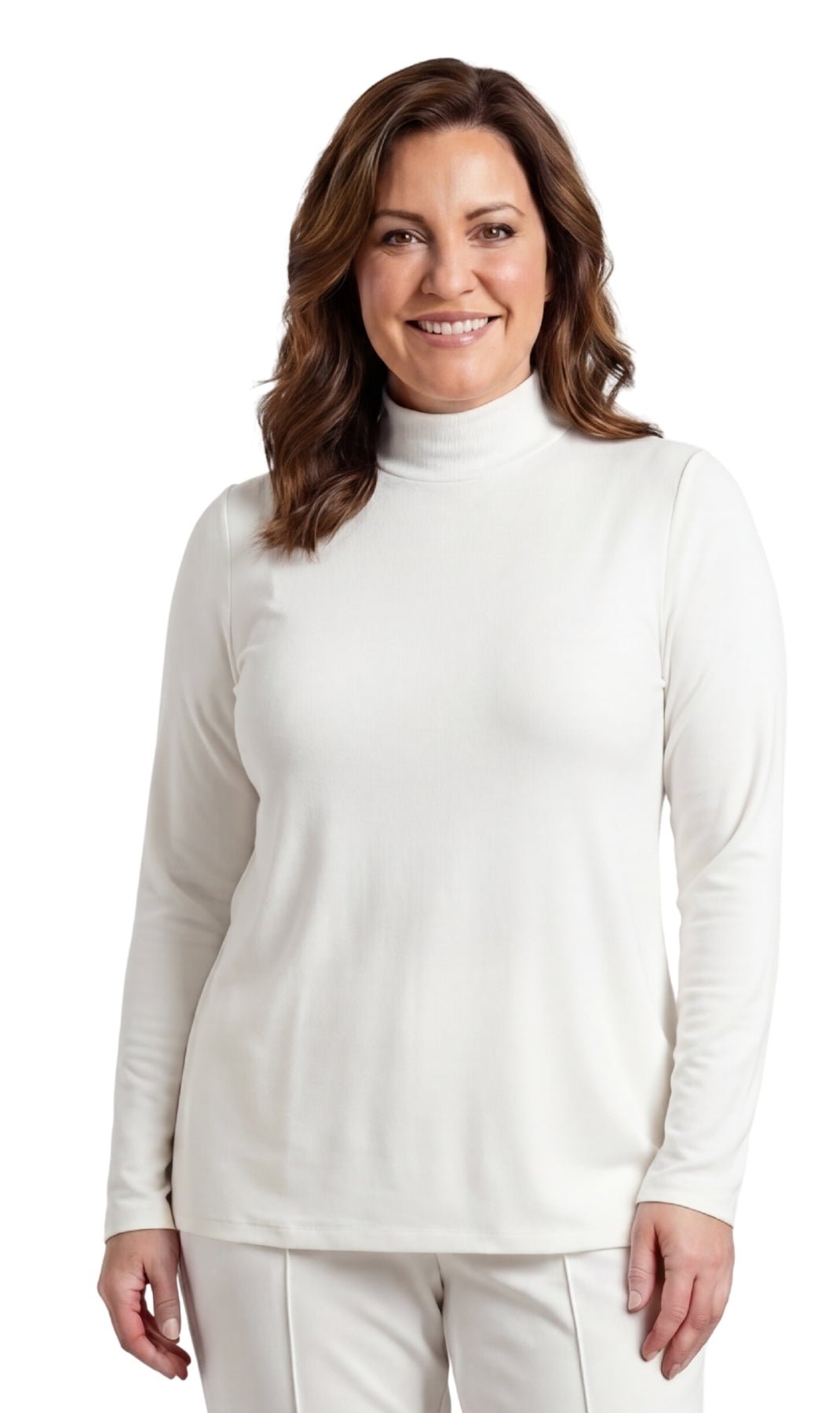 Women's Long Sleeve Mock Neck Top — Lightweight Cotton Blend - Pendo Store