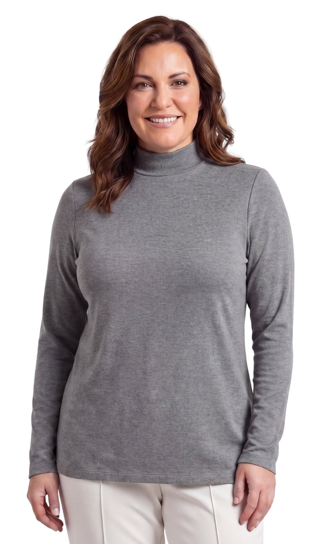 Women's Long Sleeve Mock Neck Top — Lightweight Cotton Blend - Pendo Store