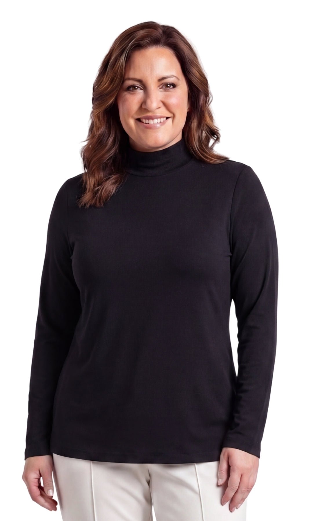 Women's Long Sleeve Mock Neck Top — Lightweight Cotton Blend - Pendo Store