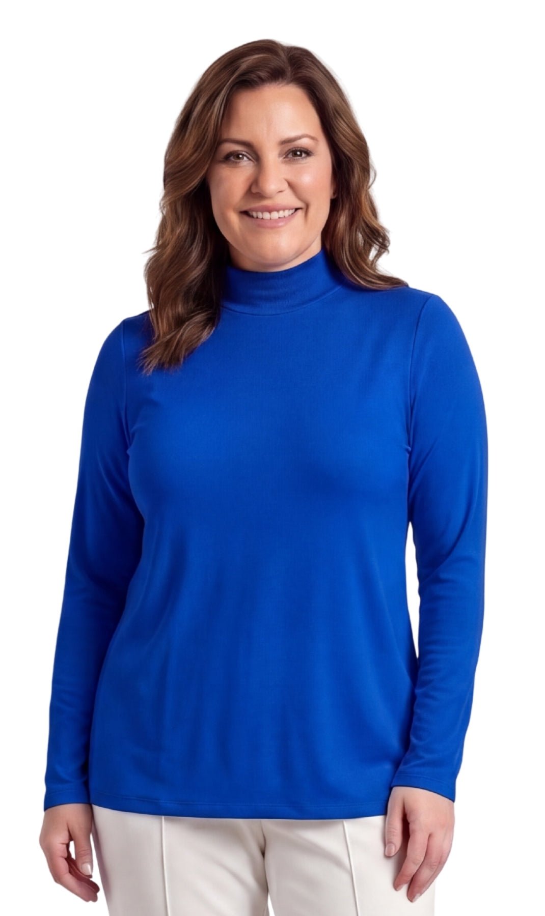 Women's Long Sleeve Mock Neck Top — Lightweight Cotton Blend - Pendo Store