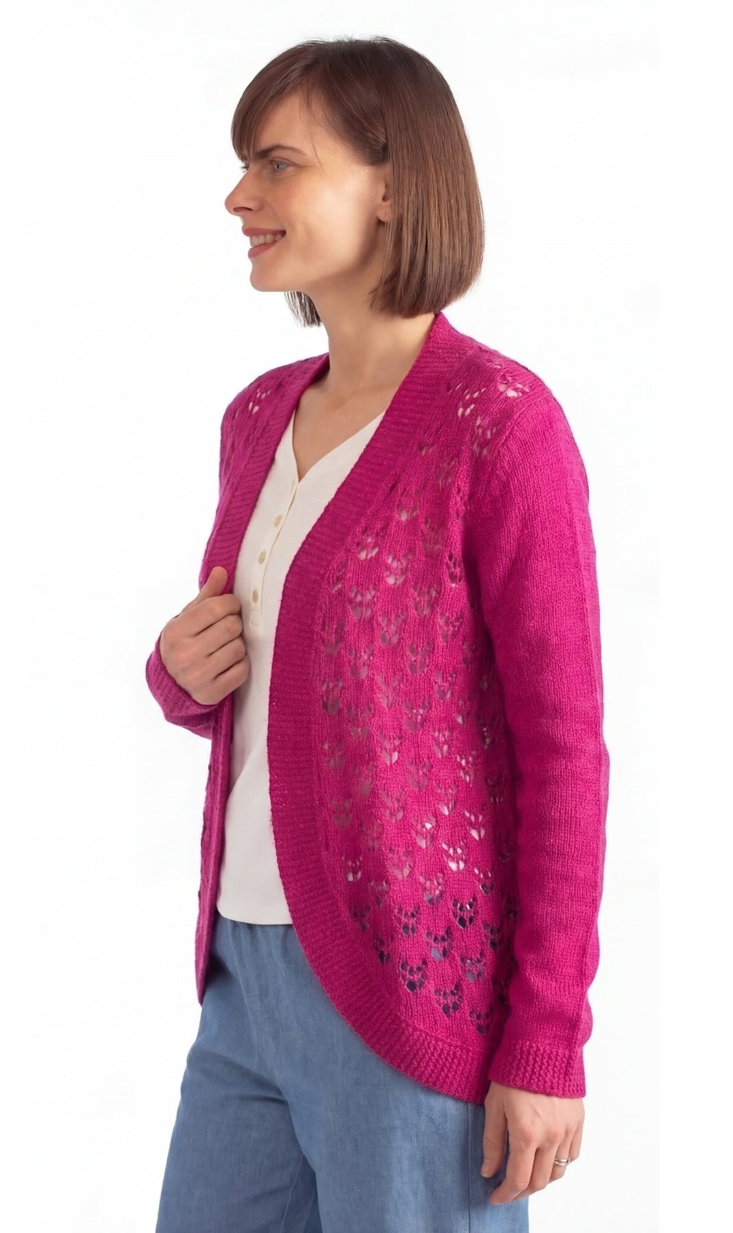 Women's Open Front Pointelle Shrug — Curved Hem Soft Acrylic - Pendo Store