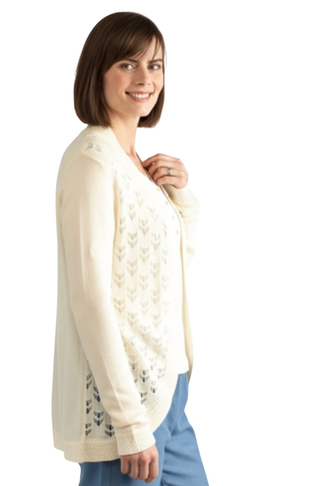 Women's Open Front Pointelle Shrug — Curved Hem Soft Acrylic - Pendo Store