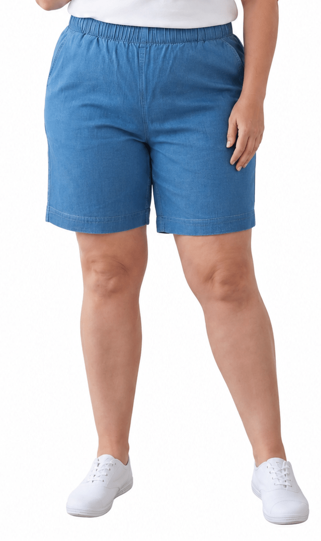 Women's Pull-On Denim and Twill Shorts — Stretch Waist No Zipper - Pendo Store