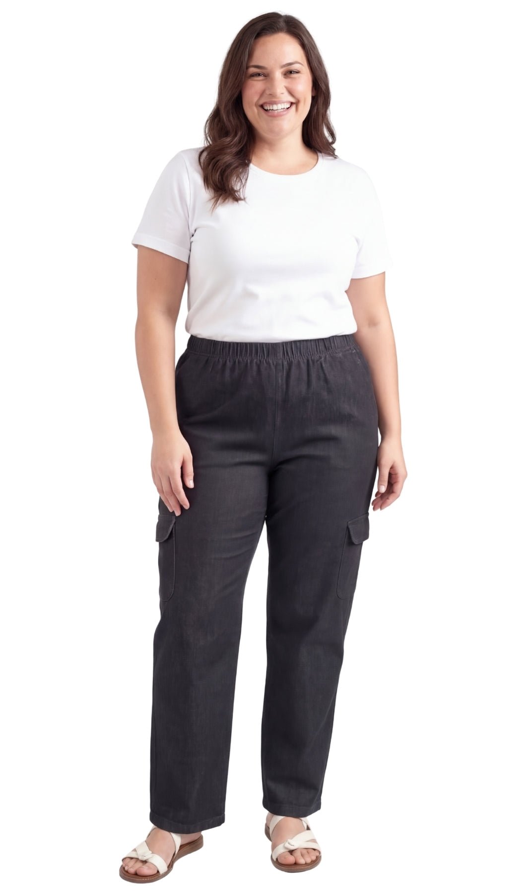 Women's Pull-On Denim Cargo Pants — Elastic Stretch Waist - Pendo Store