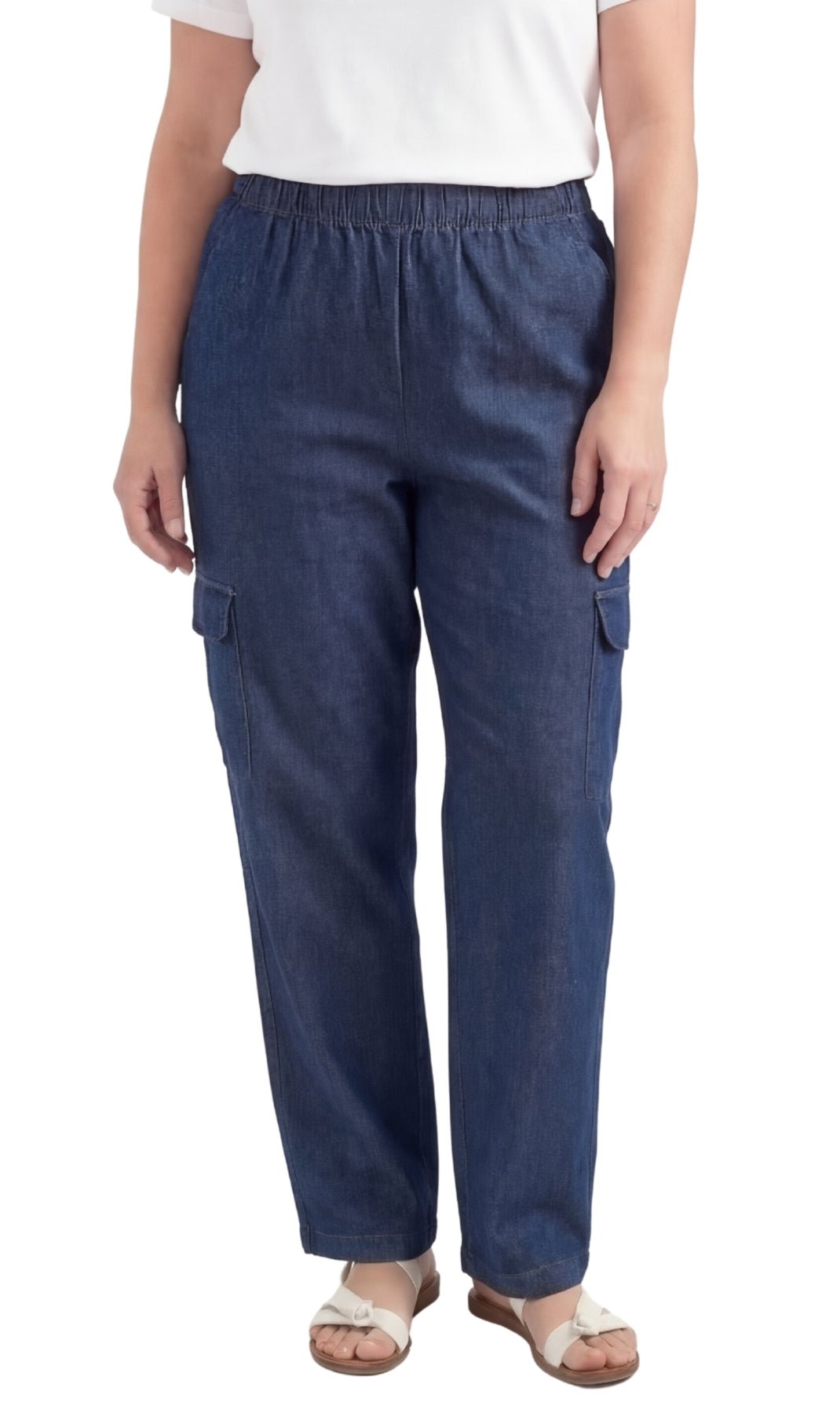 Women's Pull-On Denim Cargo Pants — Elastic Stretch Waist - Pendo Store