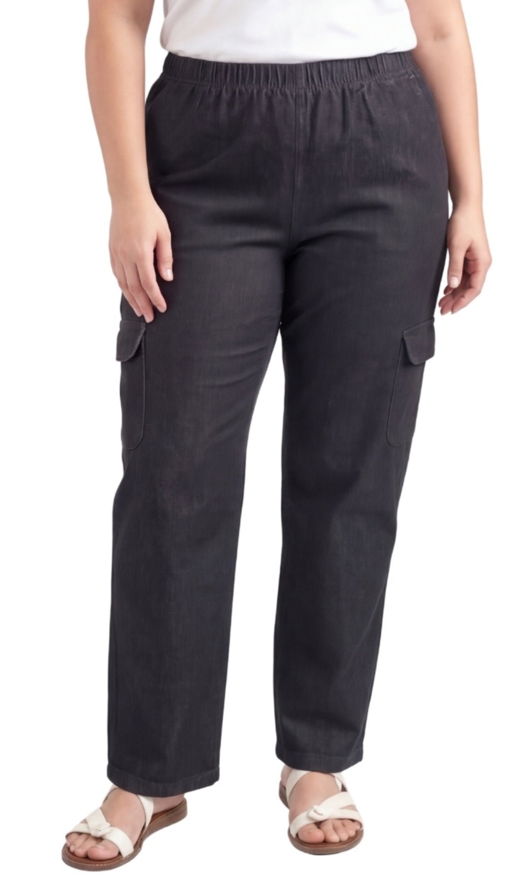 Women's Pull-On Denim Cargo Pants — Elastic Stretch Waist - Pendo Store