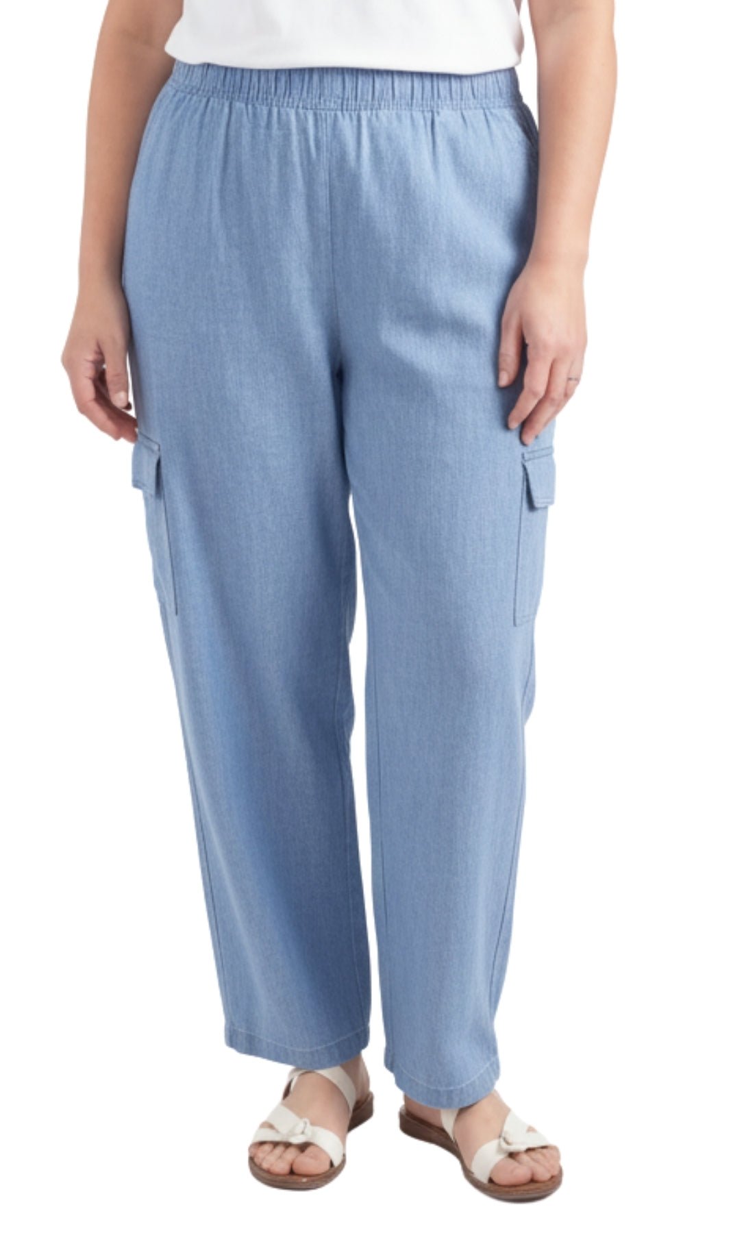 Women's Pull-On Denim Cargo Pants — Elastic Stretch Waist - Pendo Store