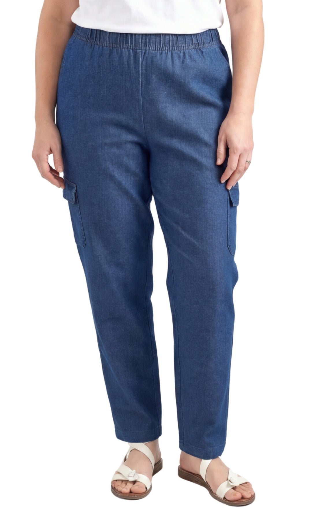 Women's Pull-On Denim Cargo Pants — Elastic Stretch Waist - Pendo Store