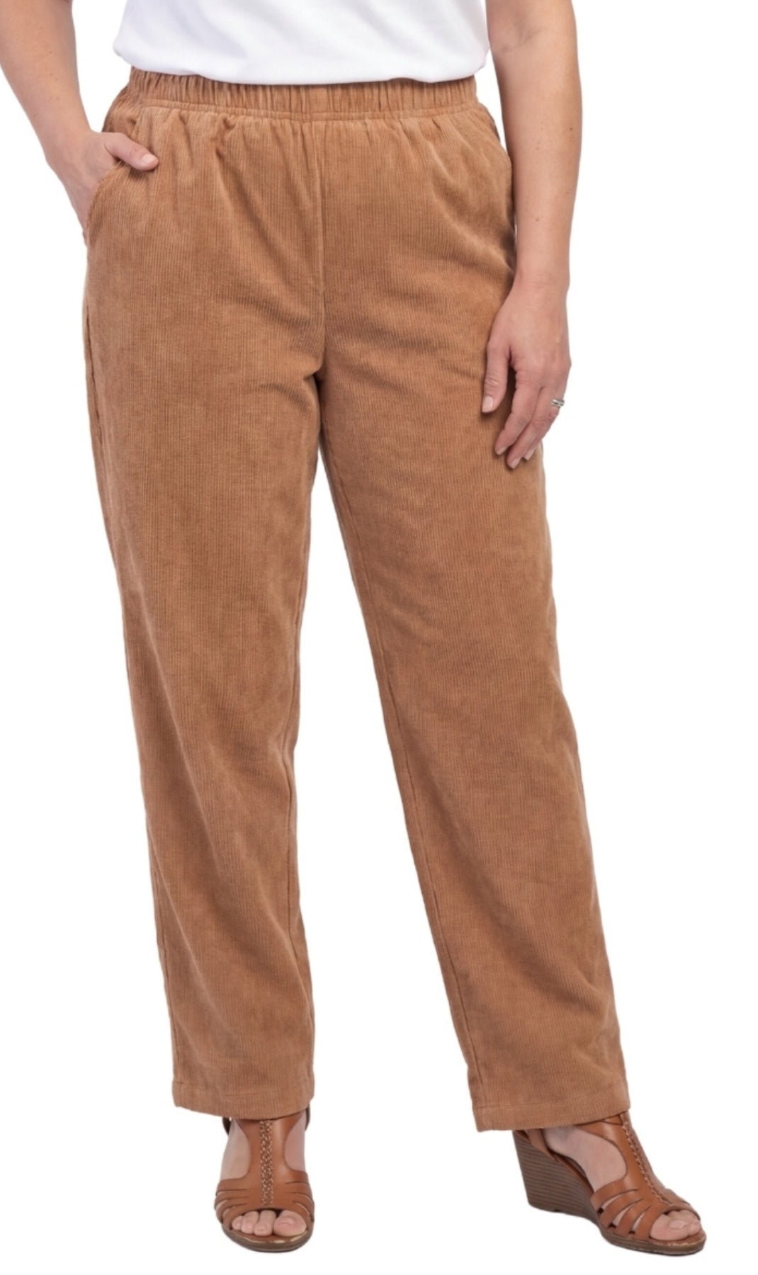 Women's Pull-On Fine Wale Corduroy Pants — Soft Covered Elastic Waist - Pendo Store