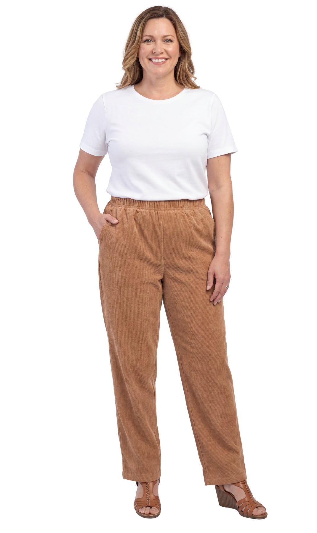 Women's Pull-On Fine Wale Corduroy Pants — Soft Covered Elastic Waist - Pendo Store