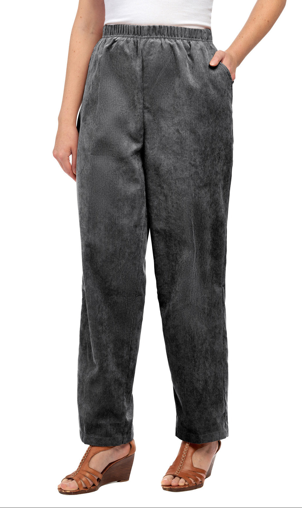 Women's Pull-On Fine Wale Corduroy Pants — Soft Covered Elastic Waist - Pendo Store