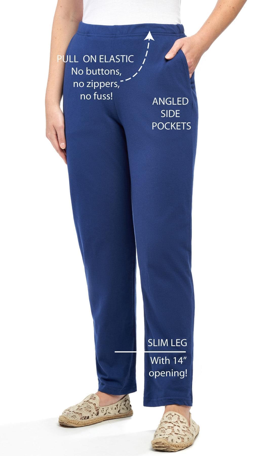 Women's Pull-On Flat Front Knit Pants — Cotton Blend Elastic Waist - Pendo Store